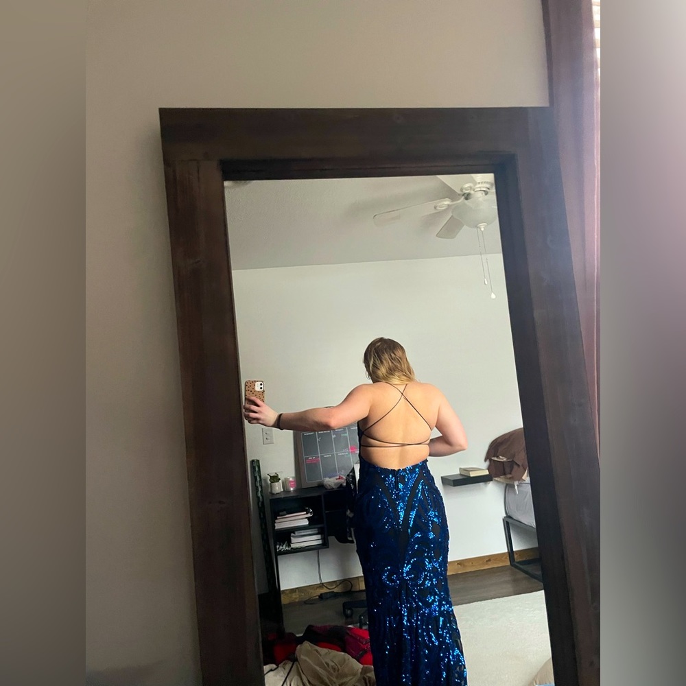 Macys Royal Blue and Black Prom Dress